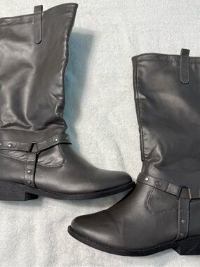 Wanted Women's Gray Harness Mid-Calf Heeled Boot